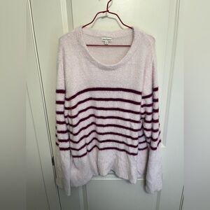 Bleu Gray Women's Pink and Burgundy Striped Sweater in size L